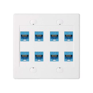 BUPLDET Ethernet Wall Plate 8 Port - Double Gang Cat6 RJ45 Keystone Jack Network Cable Faceplate Female to Female - Blue